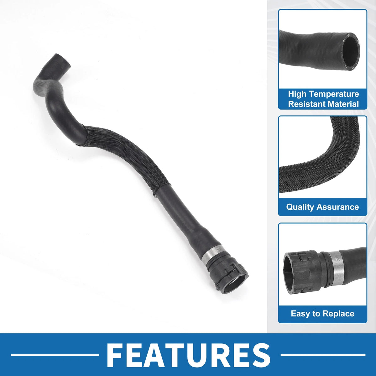 Engine Radiator Hose 4.4L for BMW 550i Rubber Black 1Pc (2011-2013)
