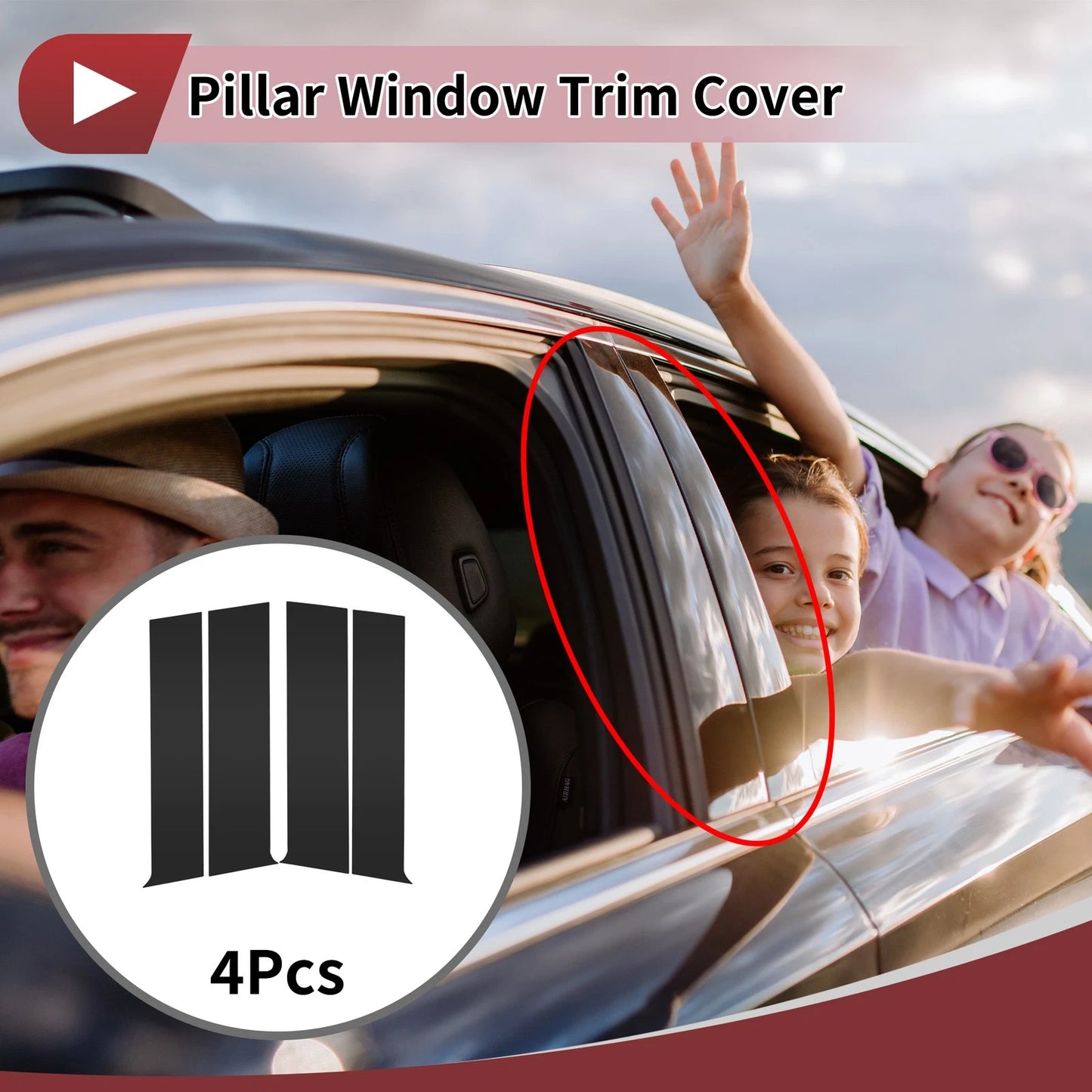 4 Pcs Car Door Pillar Window Trim for Toyota Tundra (2023-2024) Black