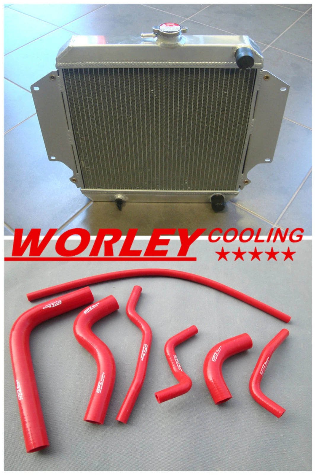 Aluminum Radiator for Suzuki Sierra 1.0 1.3 SJ410 SJ413 (1981-1996) + Red Hoses