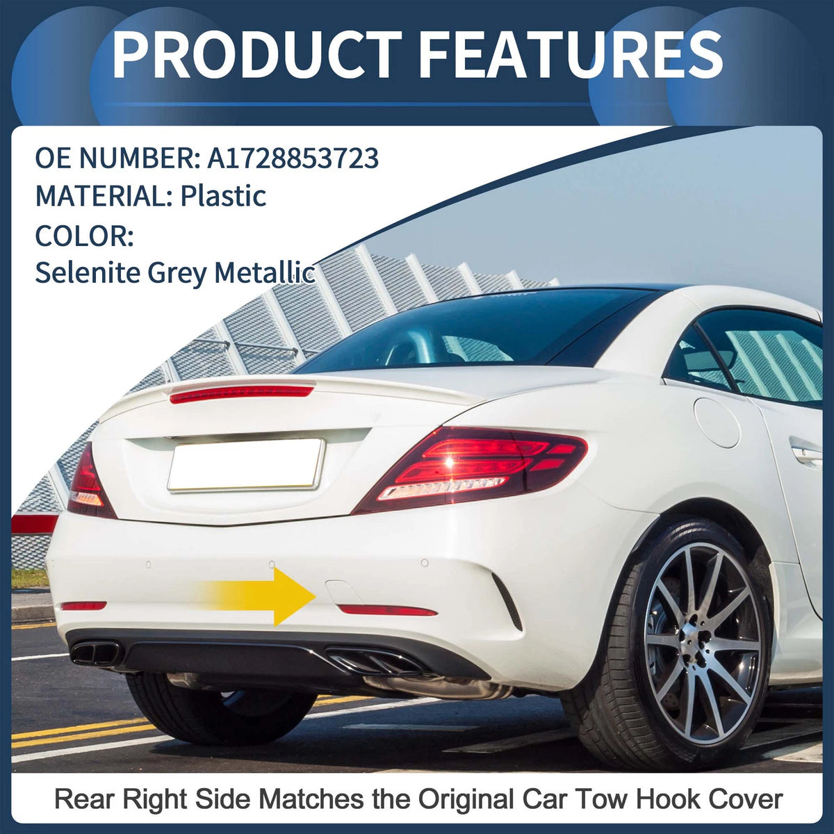 Rear Bumper Tow Hook Cap for Mercedes-Benz (2016-2023) Selenite Grey Metallic