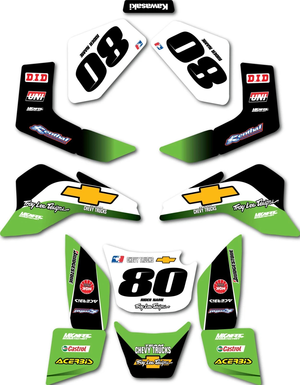 Kawasaki KFX 80 Full Sticker Kit Shifter Style Decals/Graphics (2003-2006)
