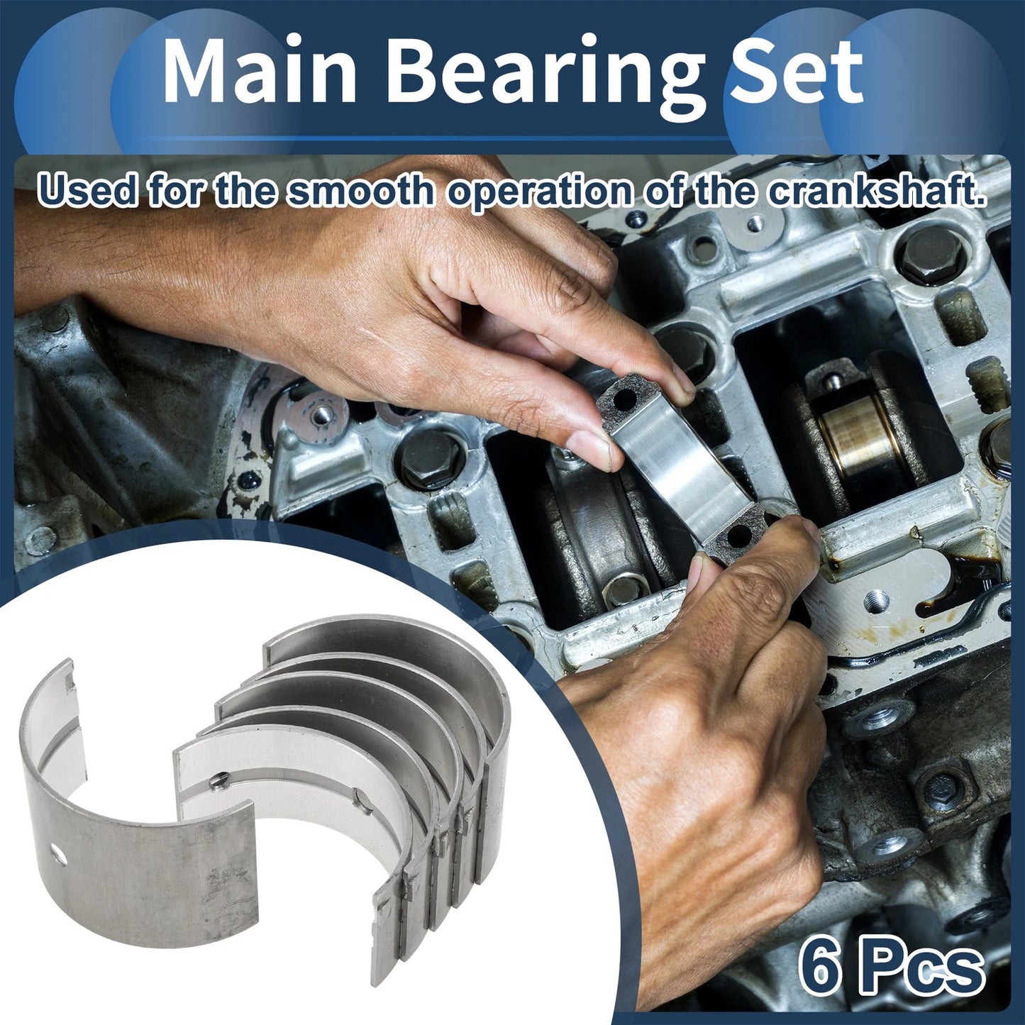 Main Bearing Set for Toyota Corona (1973-1999) - 6 Pcs Metal