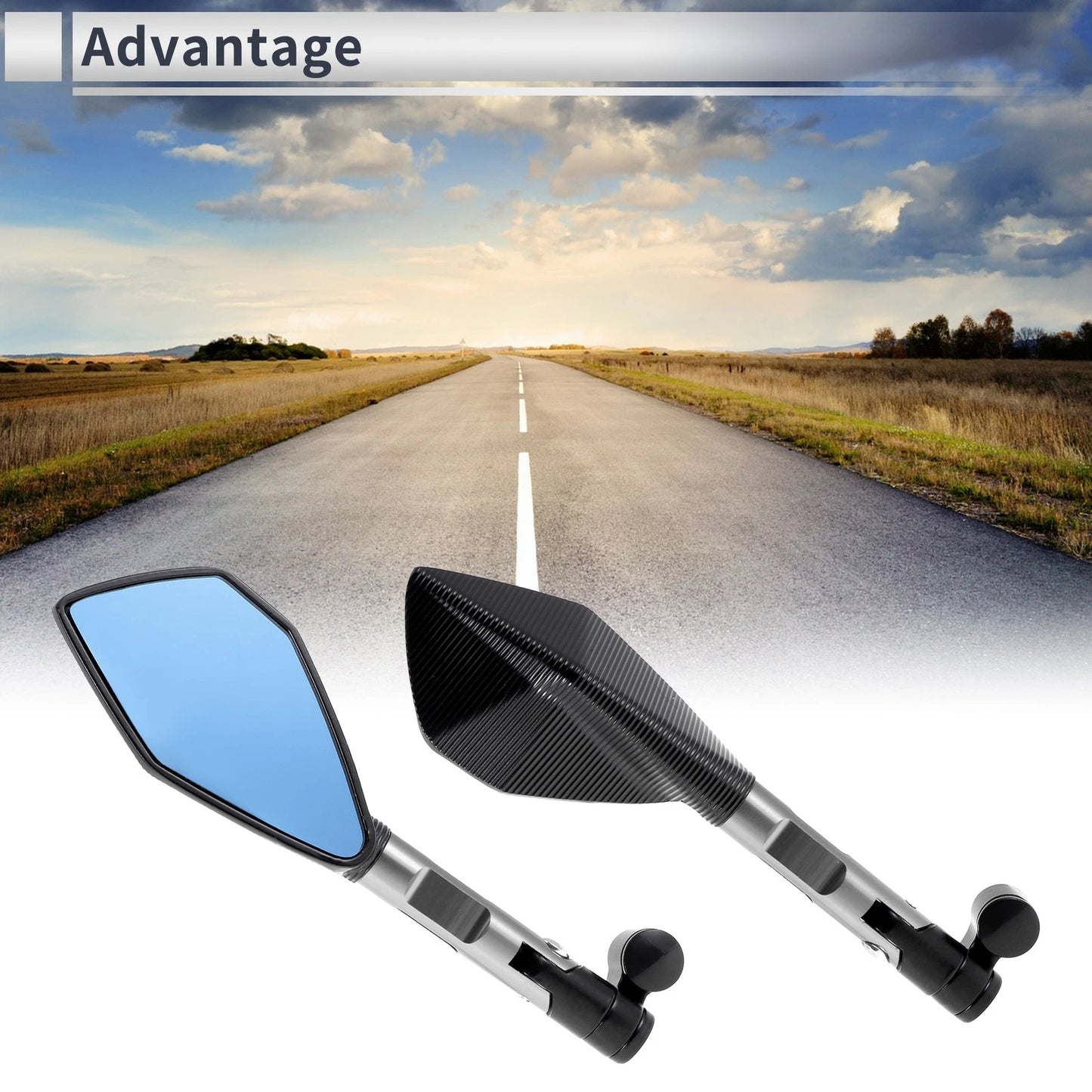 M8/M10 Rear View Mirror for Motorcycle Aluminum Silver Tone