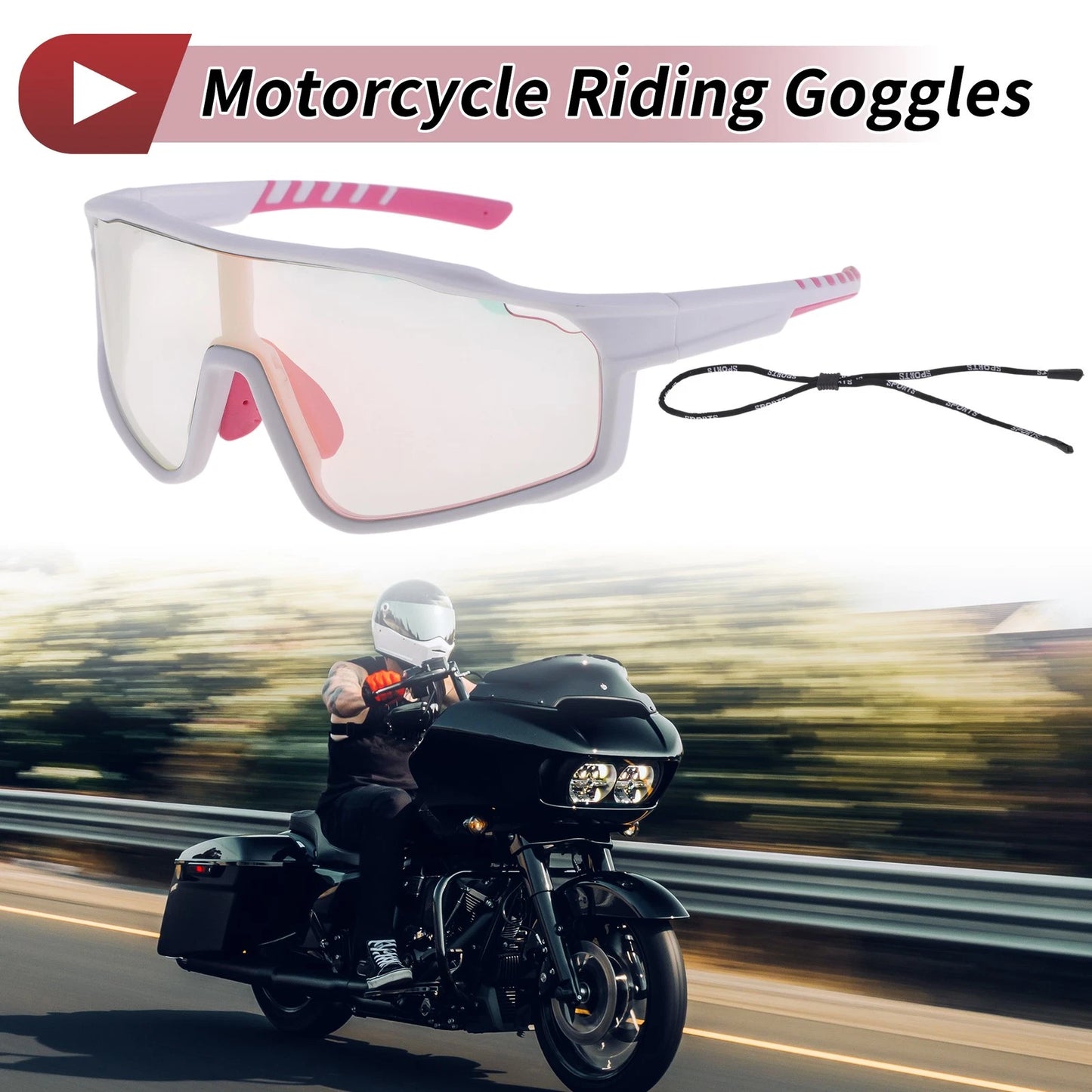 Motorcycle Riding Goggles Pink Frame Tri-Acetyl Cellulos for Motorcycle