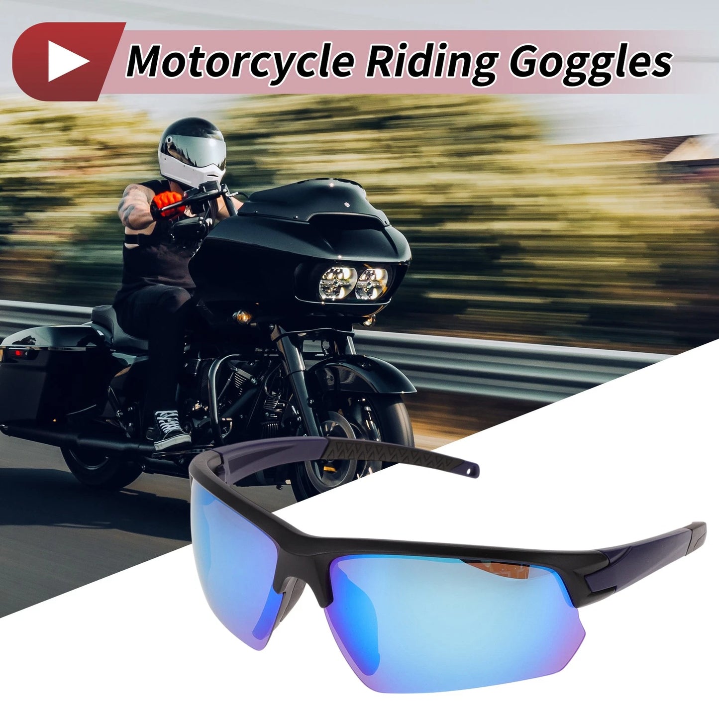 Motorcycle Riding Goggles Blue Lens Black Blue Frame
