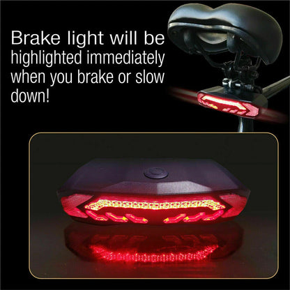 LED USB Bike Tail Light w/ Turn Signals & Anti-Theft Alarm IP54 Waterproof