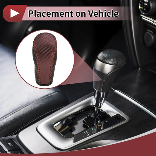 1 Pc Gear Shift Knob Cover Black Brown Faux Leather for QX56 (2011-2013)