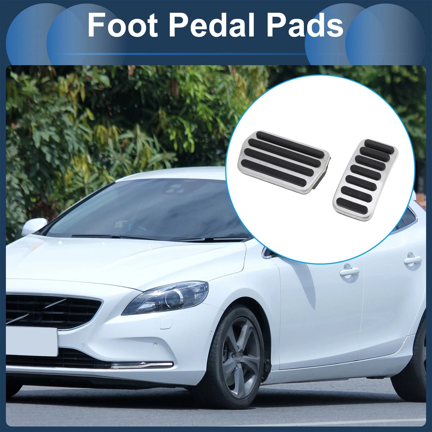 Automatic Footrest Pedals Cover Set for Volvo V40 (2013-2019) Silver Tone