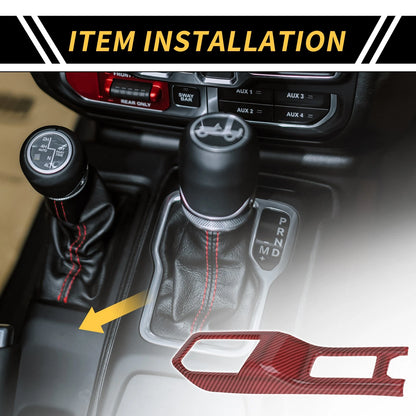 4WD Gear Shift Panel Cover for Jeep Wrangler JL JLU (2018-2024) Carbon Fiber Red