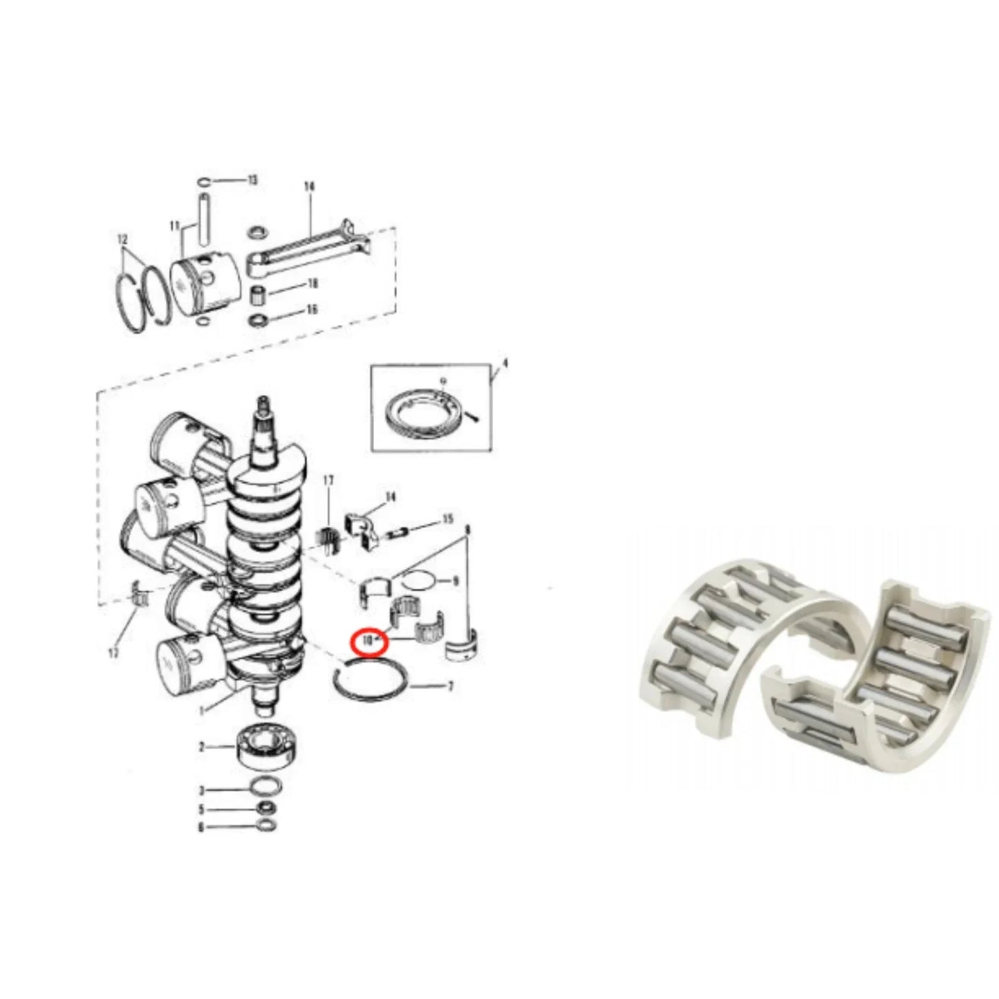 Bearing Connect Rod Caged for Mercury 30-150HP (30-35-50-55-60-75-90-135-150)