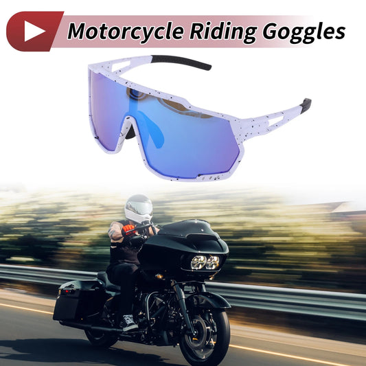 1 x Motorcycle Riding Goggles Blue White with Black Spots Tri-Acetyl Cellulos