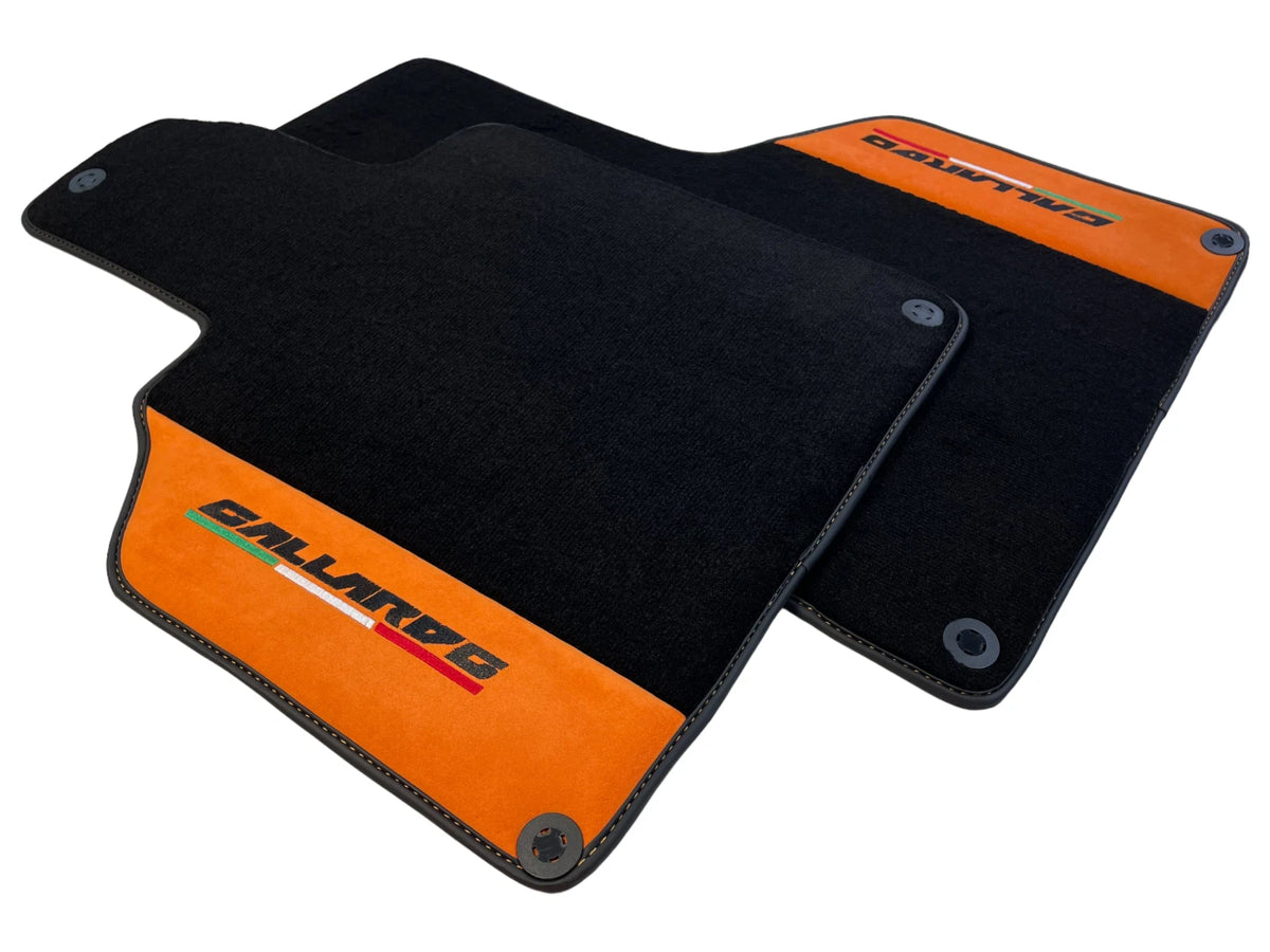 Black Floor Mats for Lamborghini Gallardo (2004-2013) - Orange Alcantara Leather