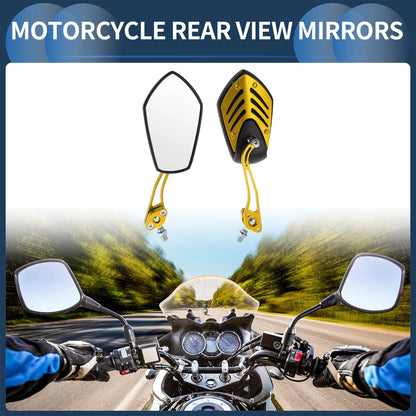 M8/M10 Rear View Mirrors Handlebar Mirrors Black Gold Tone Plastic