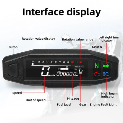LCD Digital Speedometer Odometer Tachometer Gauge for Motorcycle