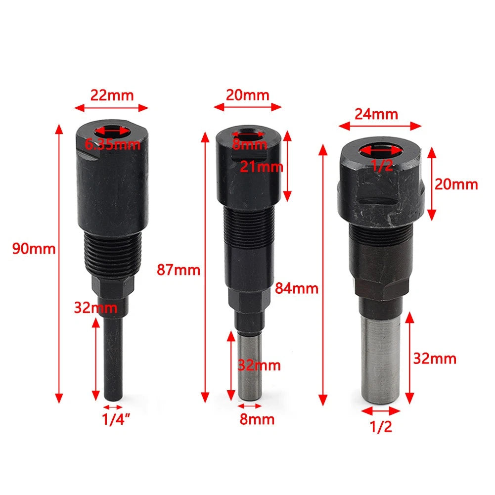 1/2" 1/4" 8mm Shank Engraving Machine Router Bit Collet Extension for Various Models