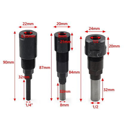 1/2" 1/4" 8mm Shank Engraving Machine Router Bit Collet Extension for Various Models