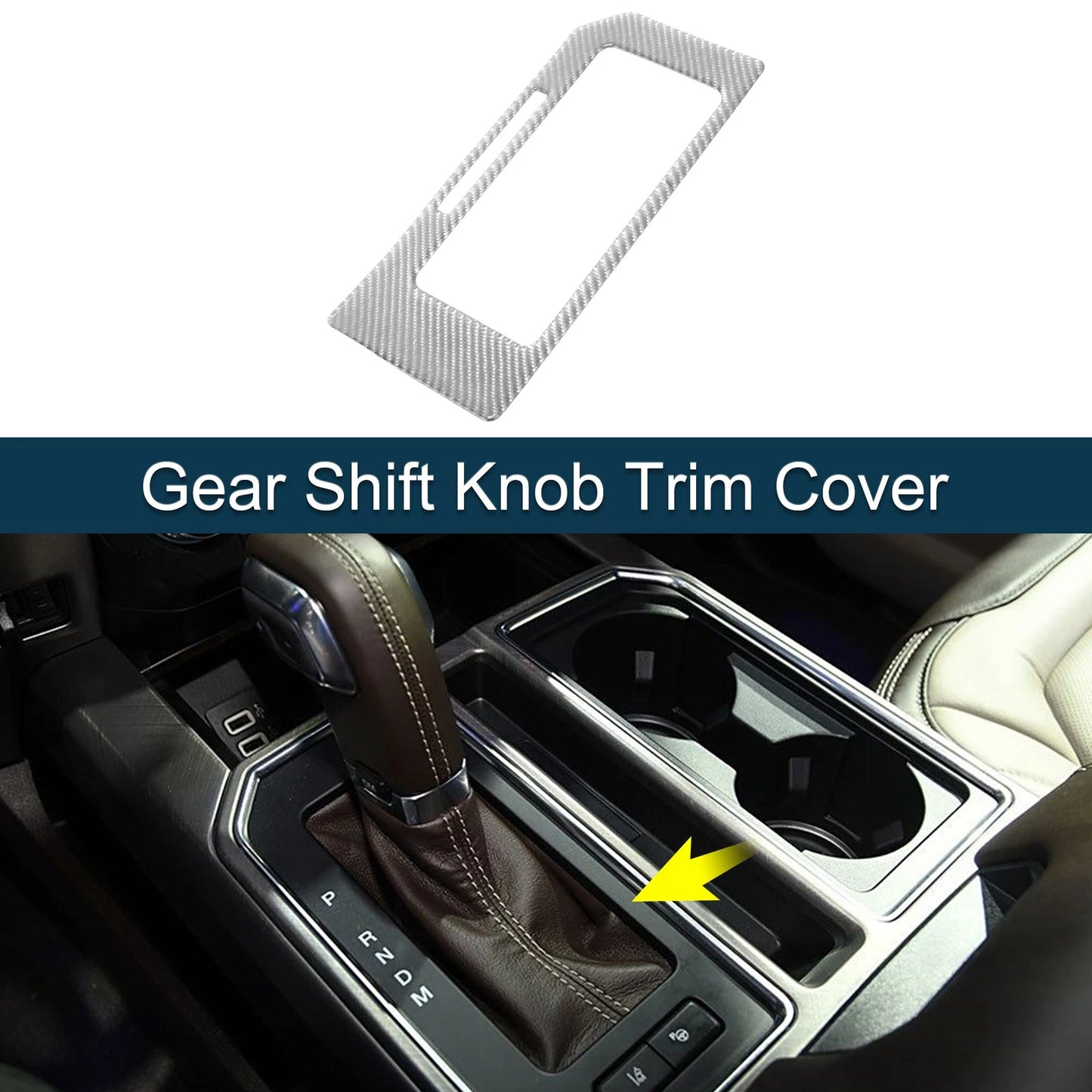ABS Gear Shift Knob Cover for Ford F150 (2015-2020) Carbon Fiber Silver Tone