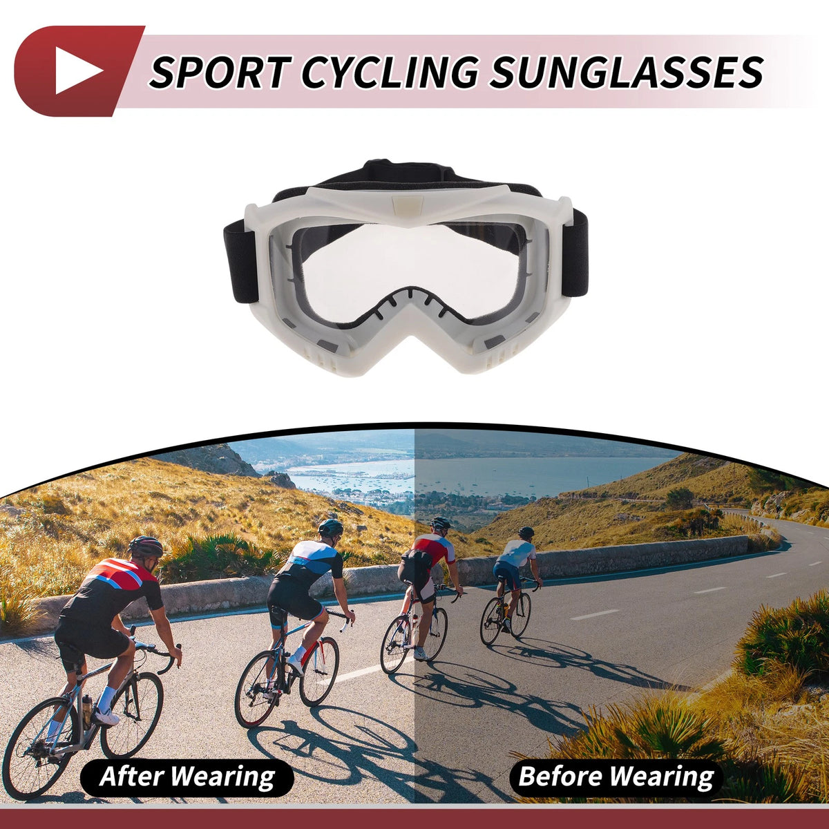 1 x Motorcycle Riding Goggles Clear Lens White Frame PC Cycling Sunglasses