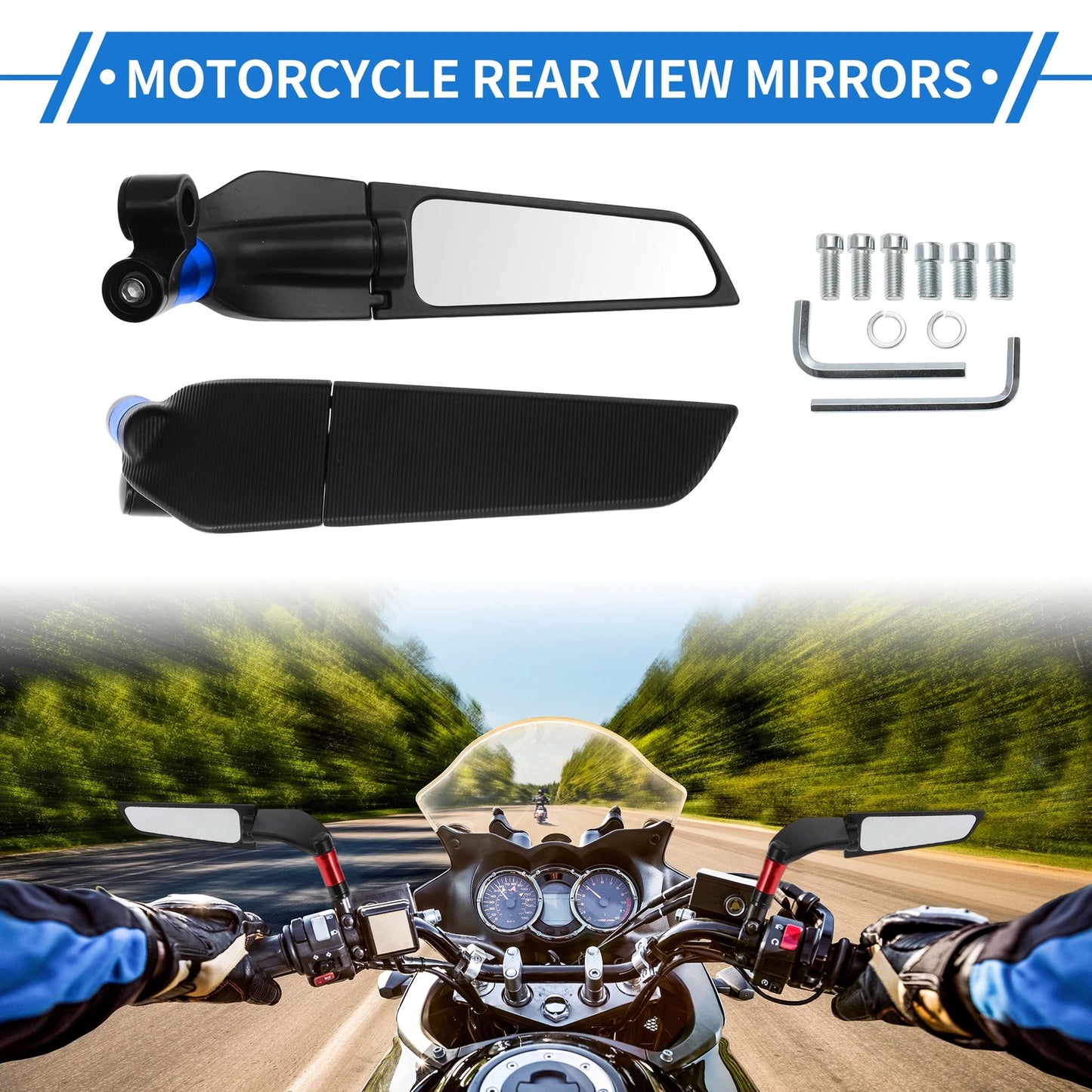 M8/M10 Rear View Mirrors Polygonal Handlebar Black Blue for Make Model