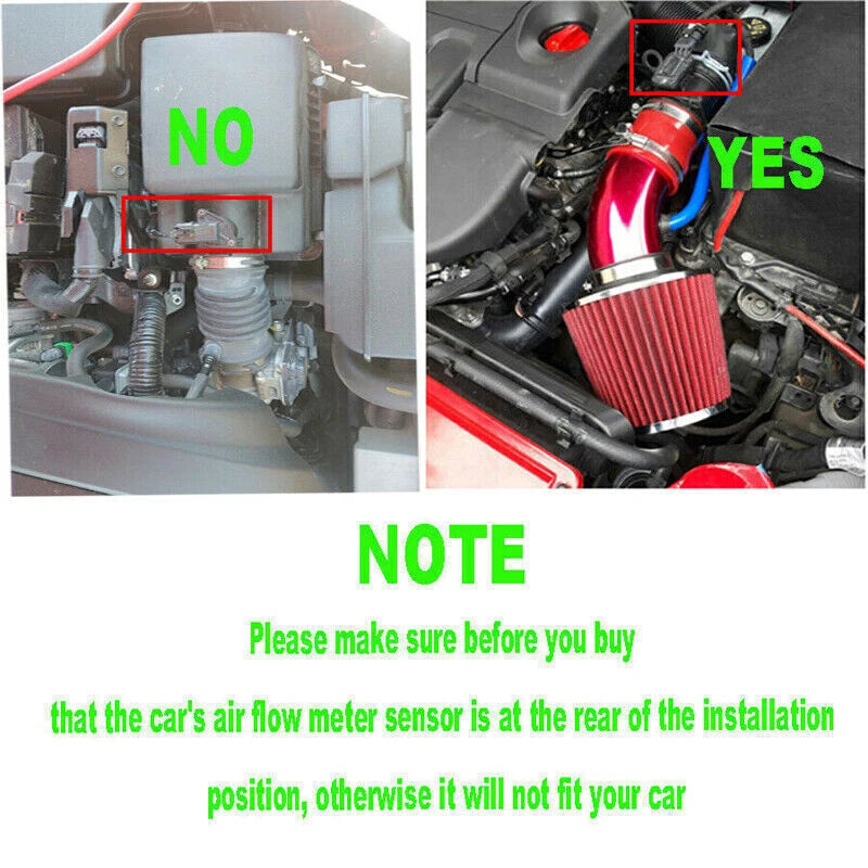 Red Cold Air Intake Filter Induction Kit for Car - 76mm Power Flow Hose System