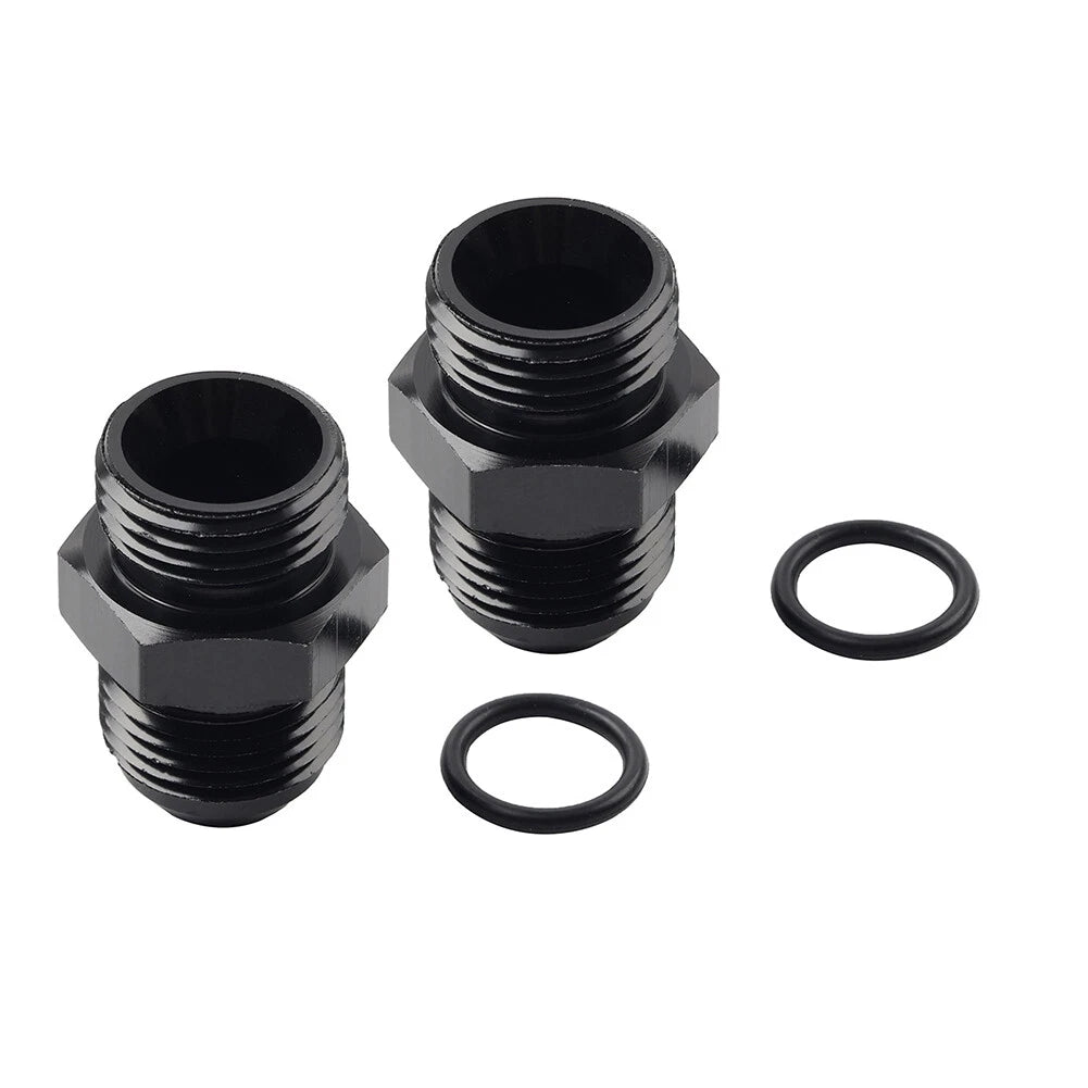 Black Aluminum AN8 Flare to 8AN ORB Male Fitting Adapter w/ O-Rings