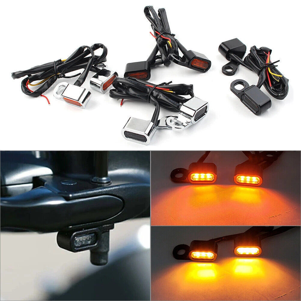 Mini LED Turn Signal Indicator Amber Light for Motorcycle Handlebar Kit