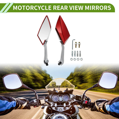 M8/M10 Rear View Mirrors Prismatic Silver Tone Red Plastic 1set