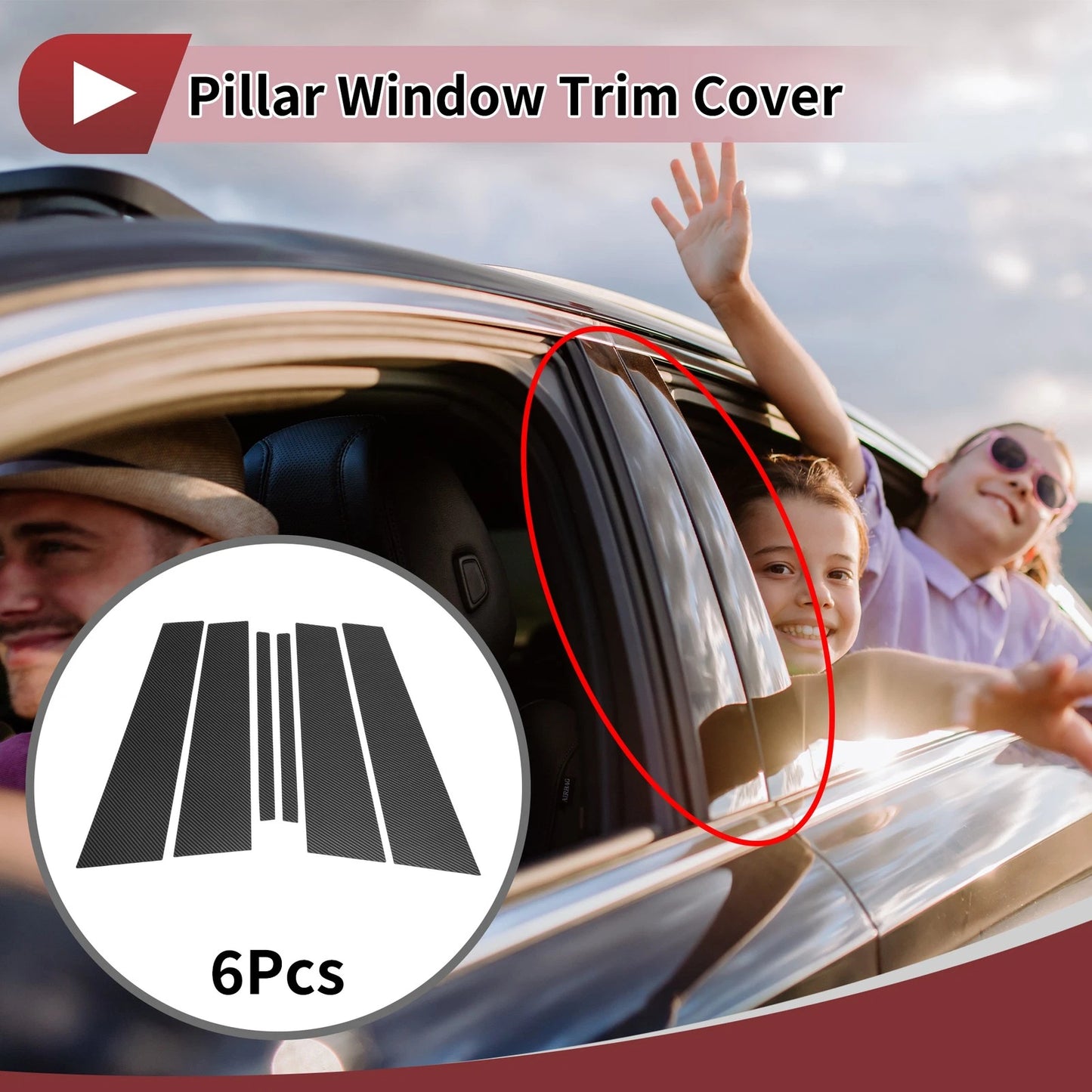 Door Pillar Window Trim for KIA Cadenza 2014-2016 Black Carbon Fiber