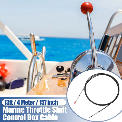 2 x 13ft Marine Throttle Shift Control Box Cable with Clevis Black for Outboards