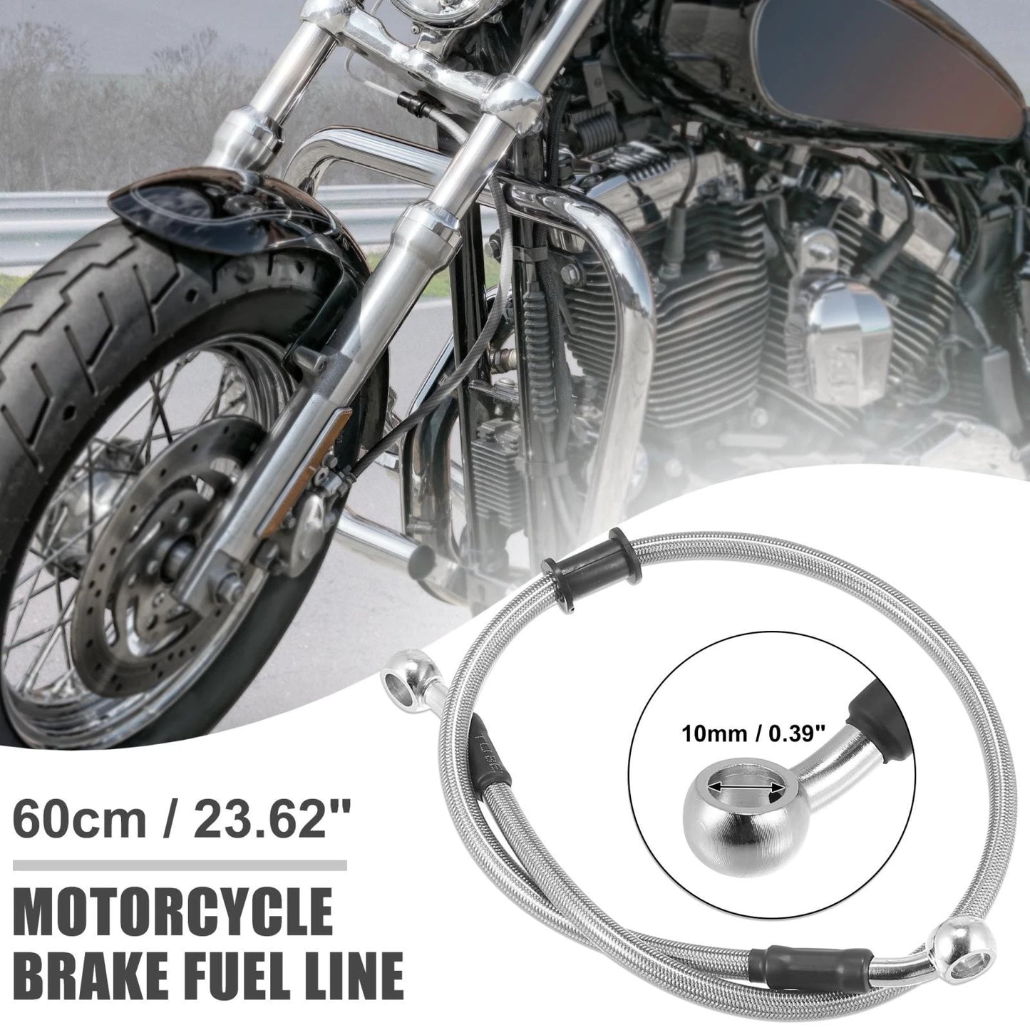 Braided Brake Clutch Oil Hoses Ends / 60cm 23.62in 10mm / ATV