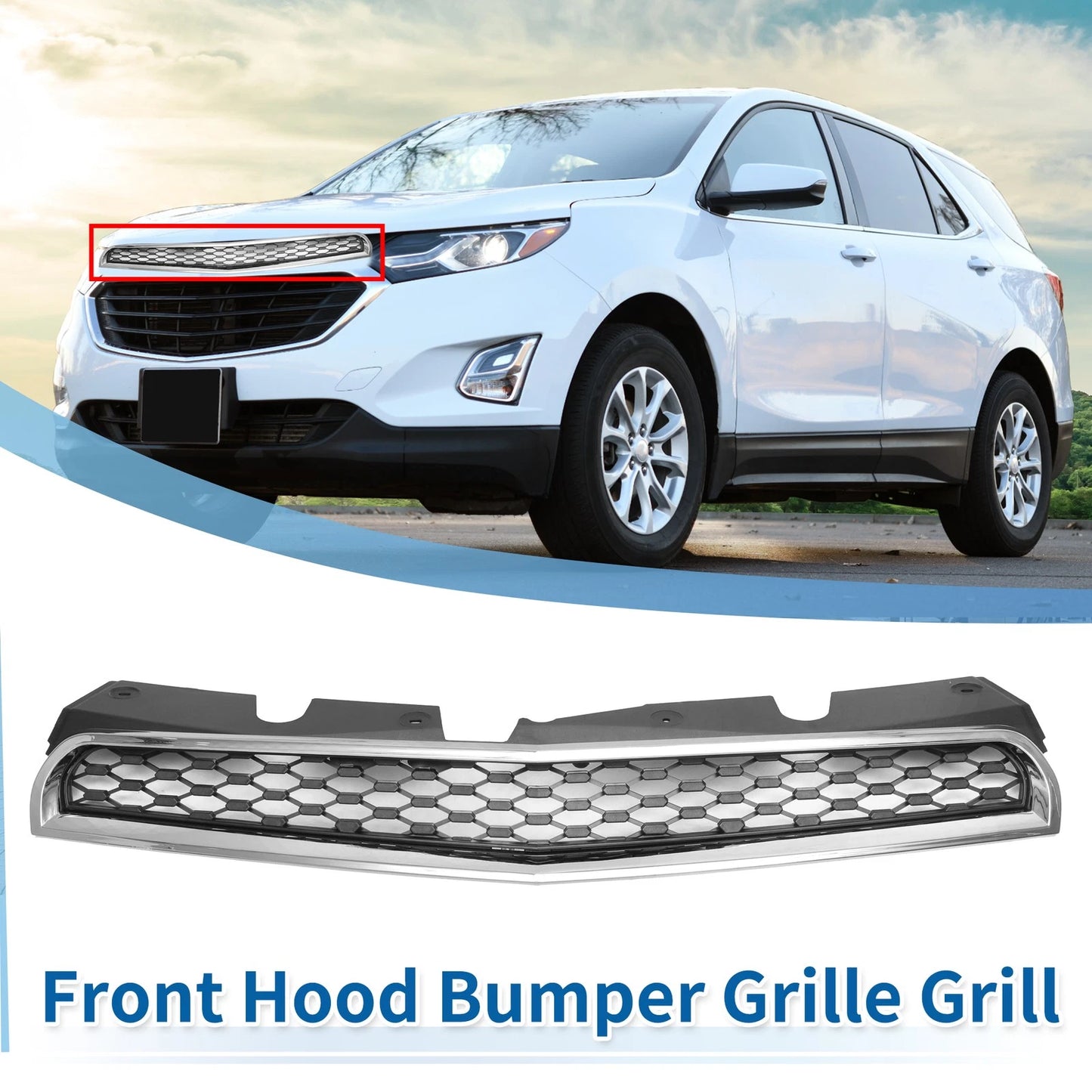 Front Upper Bumper Grille for Chevrolet Equinox (2010 - 2015) Chrome Silver