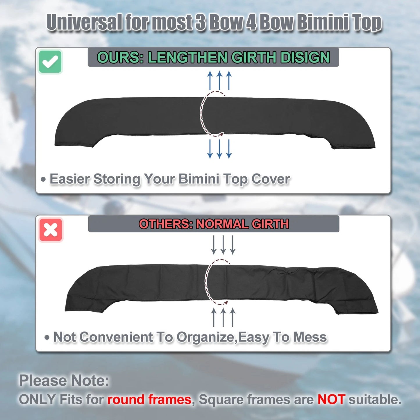 Boat Bimini Top Storage Boot 73-78"W 600D Marine Grade Sock for Boat