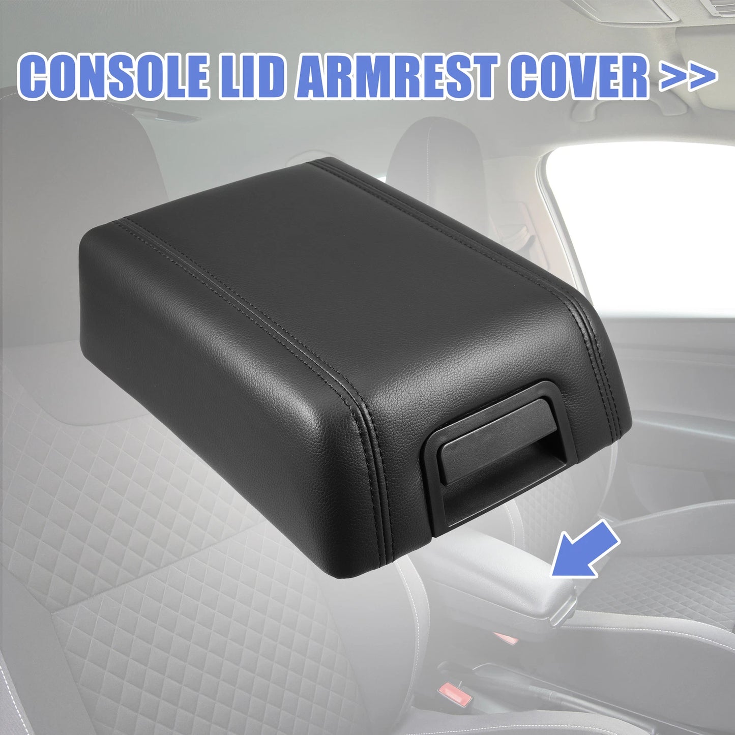 Center Console Lid Armrest Cover for Ford F-150 (2015-2023) Faux Leather Black