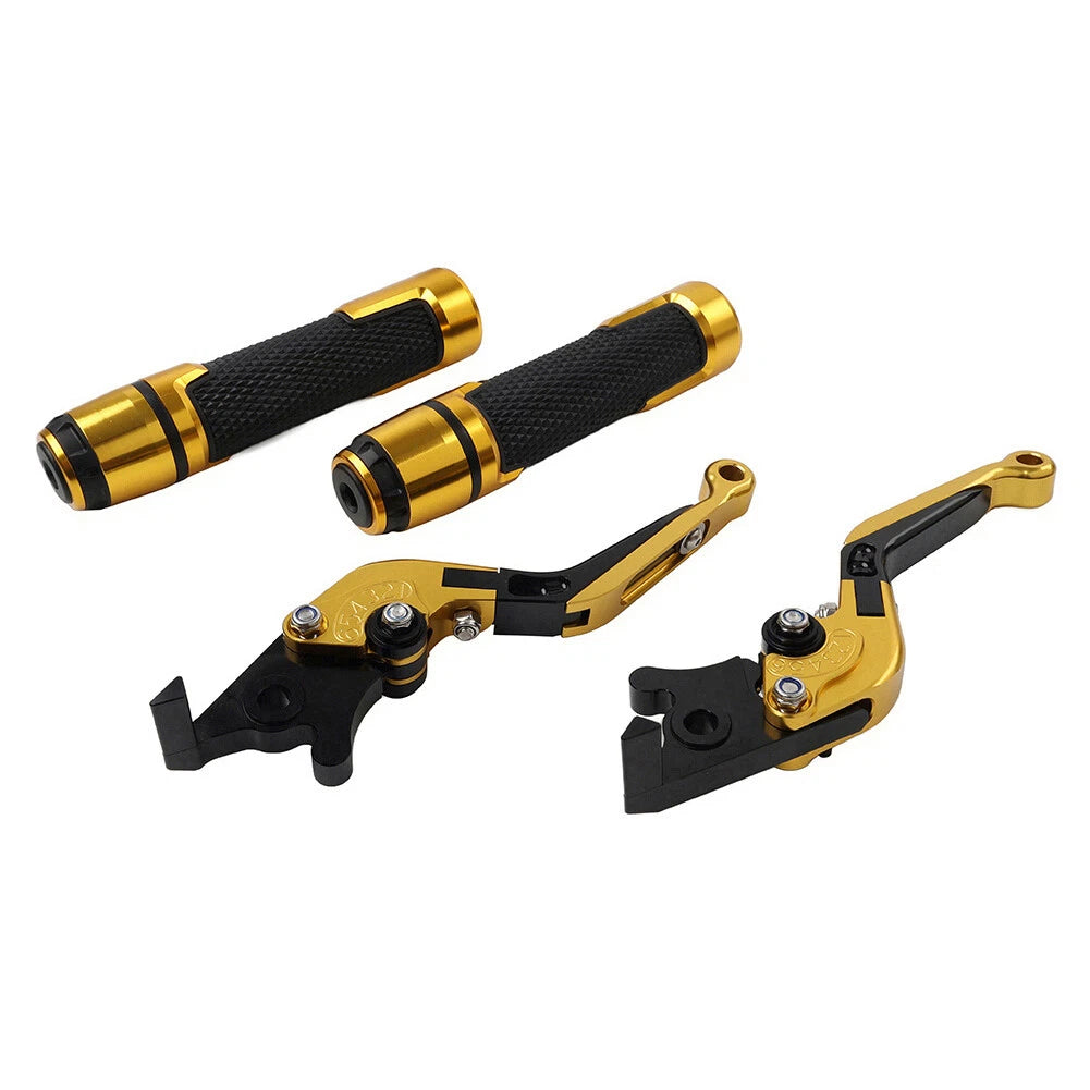 Gold Extendable Brake Clutch Levers & Handlebar Grips for Kawasaki ZX1400 (2006-2023)