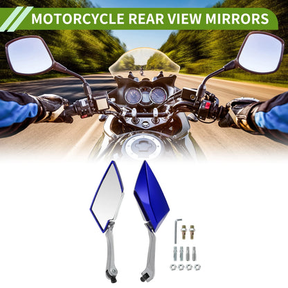 M8/M10 Rear View Mirrors for Motorcycle Prismatic Shape Silver Blue Plastic
