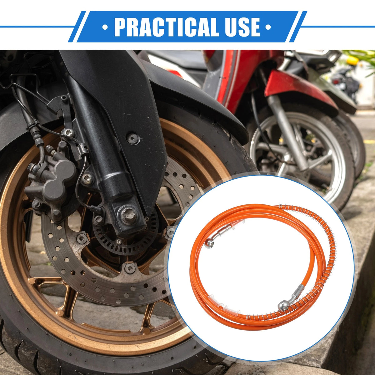 Hydraulic Brake Hose Line 220cm 86.61in 10mm Orange for Motorcycle