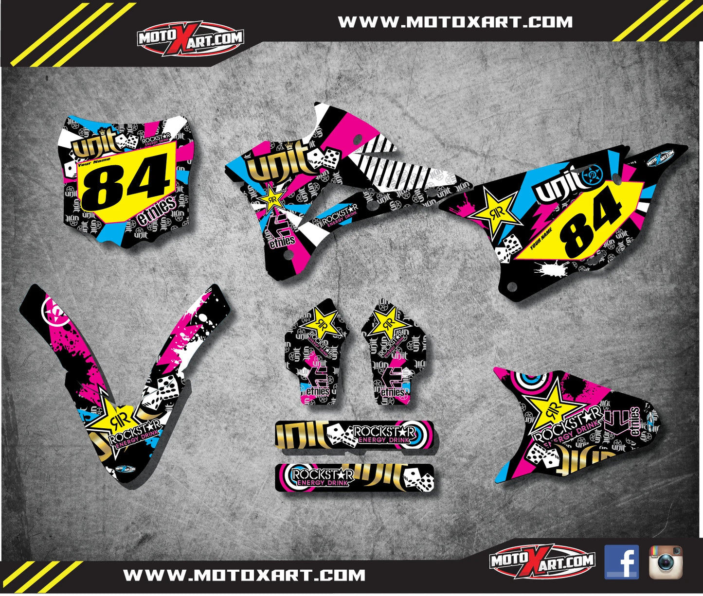 Custom Graphics Kit for 2014-2020 Kawasaki KX 85 - RUSH Style Decals