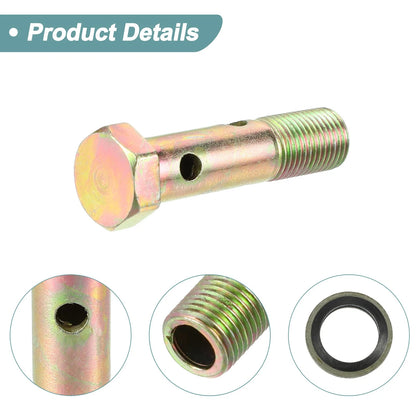 2 x Set M10x1 44mm Length 4 Hole Hollow Bolt Screws with Washer for Motorcycle