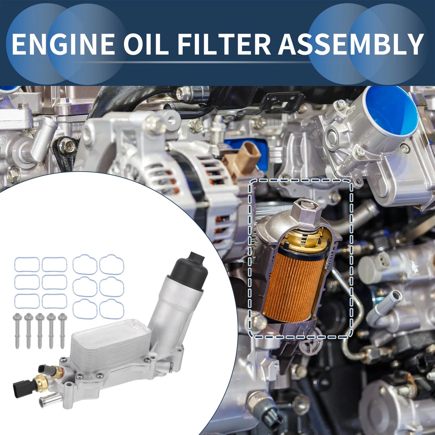 Engine Oil Cooler Filter Housing Set with Gaskets for Chrysler 200