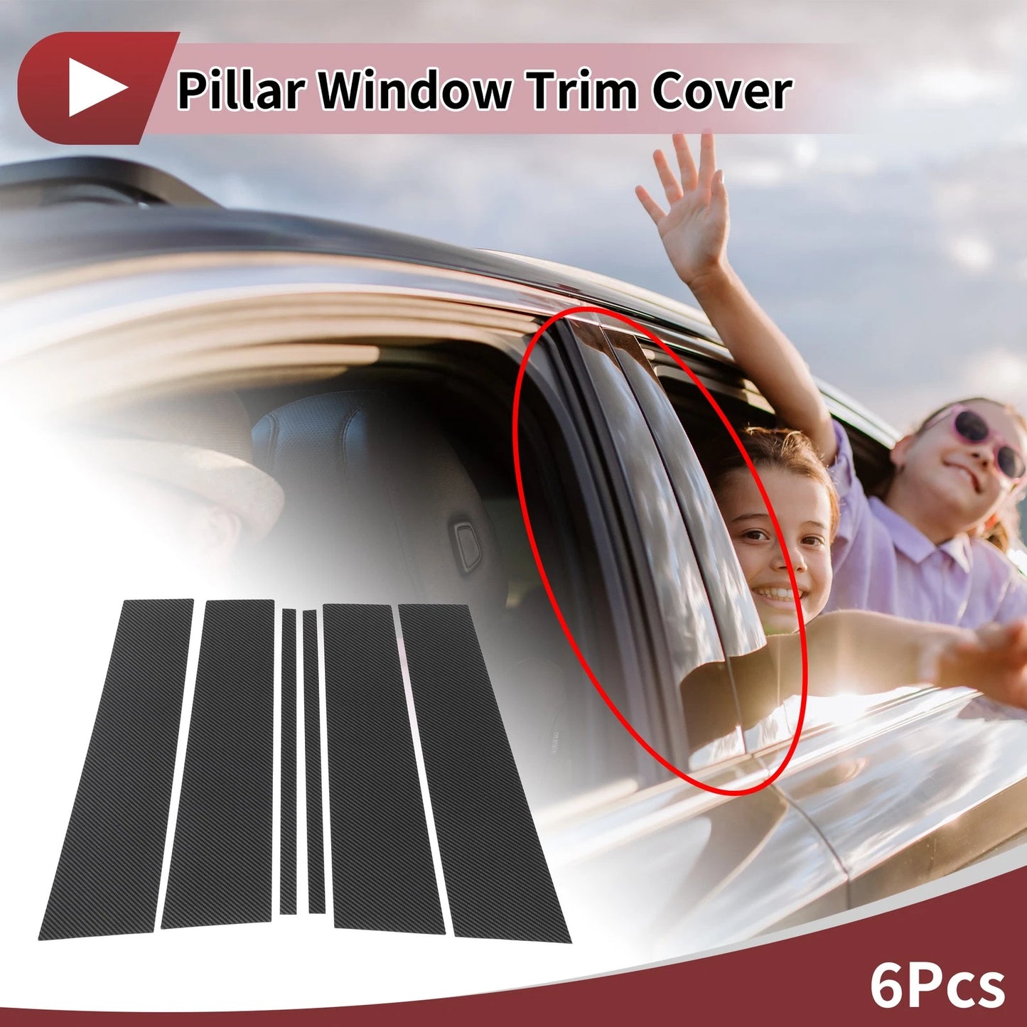 Door Pillar Window Trim for Ford Explorer 2020-2023 Carbon Fiber Black