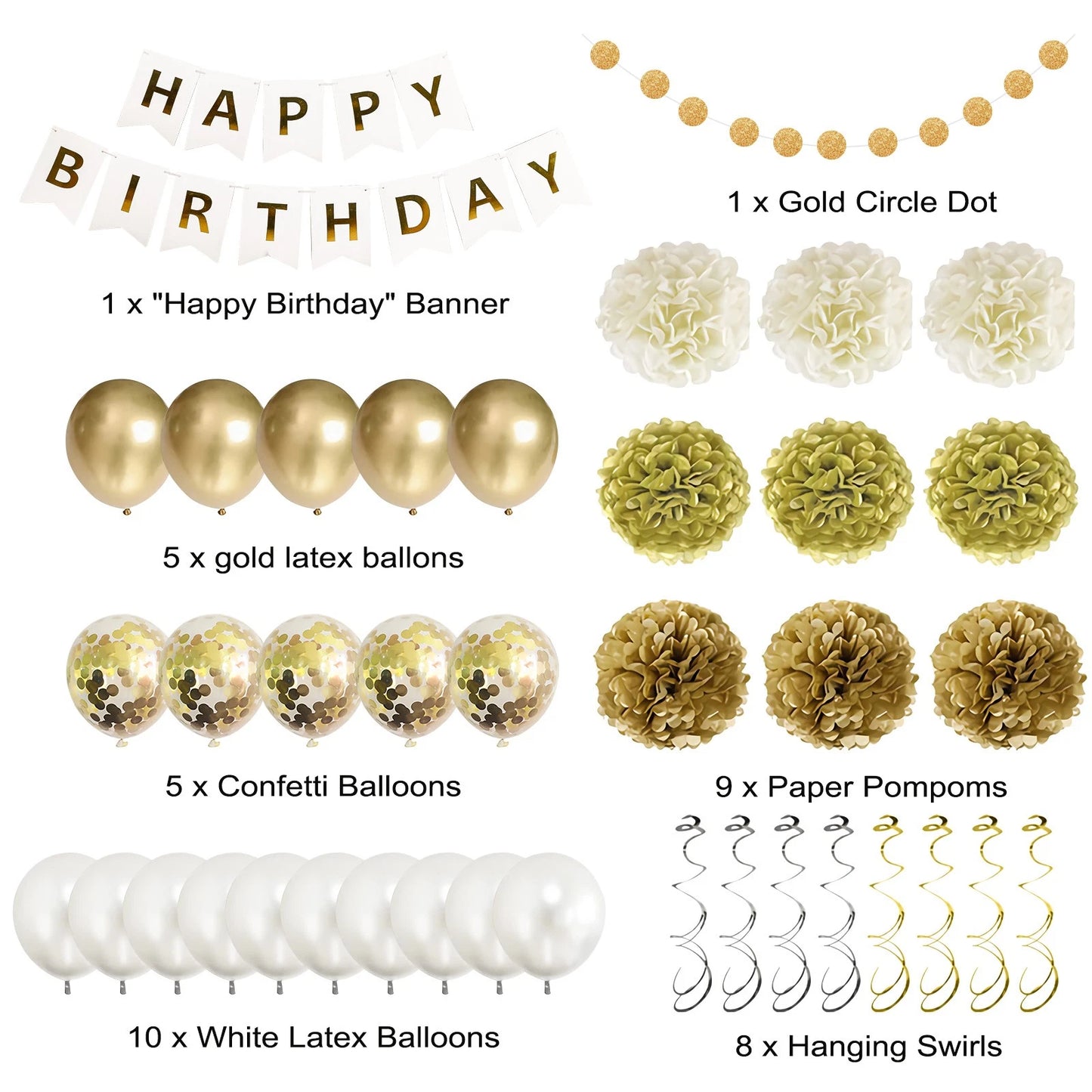 Gold White Balloon Garland Arch Set for Birthday Wedding Party Decor