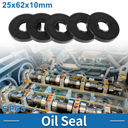 Oil Seal 25x62x10mm Rotary Shaft Seal Nitrile Rubber Black 5 Pcs