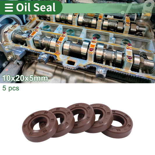 Oil Seal 10x20x5mm Fluorine Rubber Seal Ring 5 Pcs for Rotary Shaft