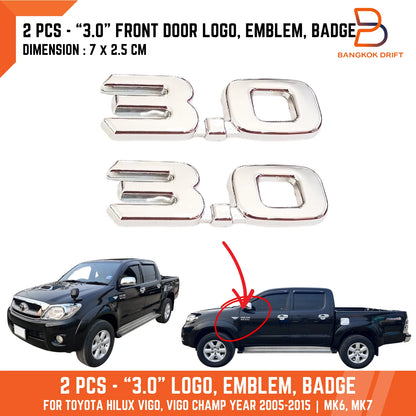 3.0 Chrome Front Door Logo Emblem Badge for Toyota Hilux Vigo (05-20)