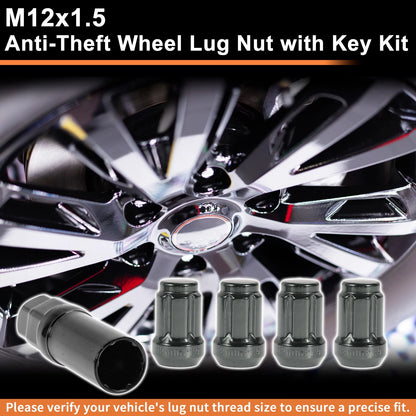 M12x1.5 Tire Wheel Locking Nut with 1 Socket Key for Honda Toyota