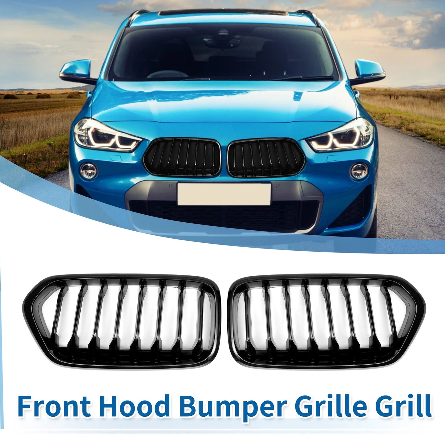 Front Upper Bumper Grille for BMW X2 (2017-2023) Gloss Black