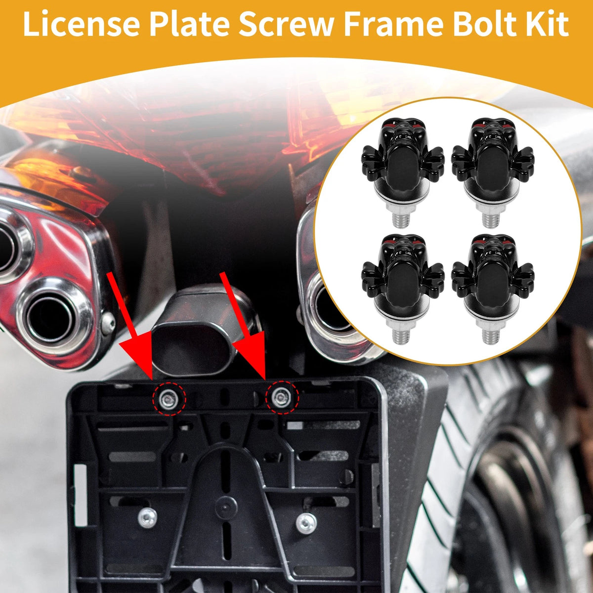 4 x M6 License Plate Screws Cover 38mm Black for Universal Motorcycle