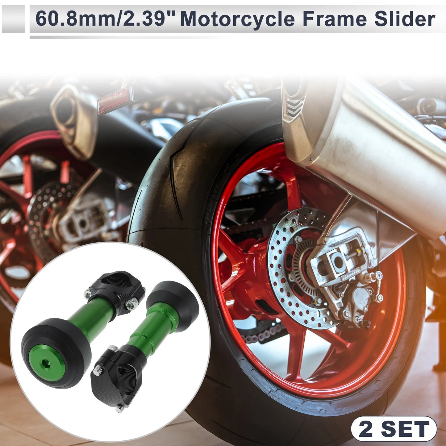 Slider Frame Aluminum Alloy Motorcycle 2 x Green for Make Model
