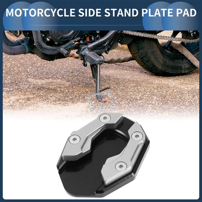 Side Stand Plate Pad / 1 Set / with Wrench Al Alloy Silver Tone for Motorcycle