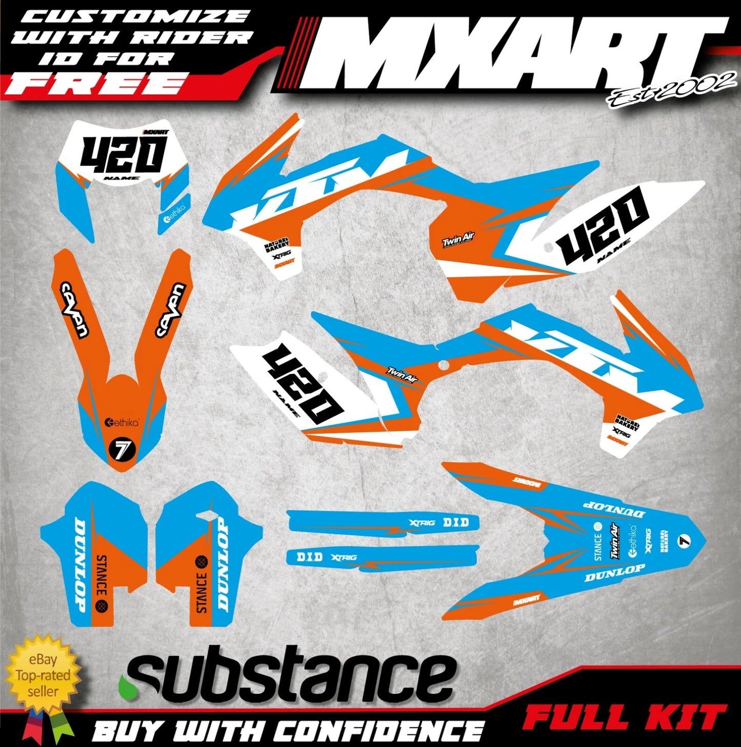 KTM EXC Custom Graphics Kit HOOK CYAN Style Sticker (2014-2016)